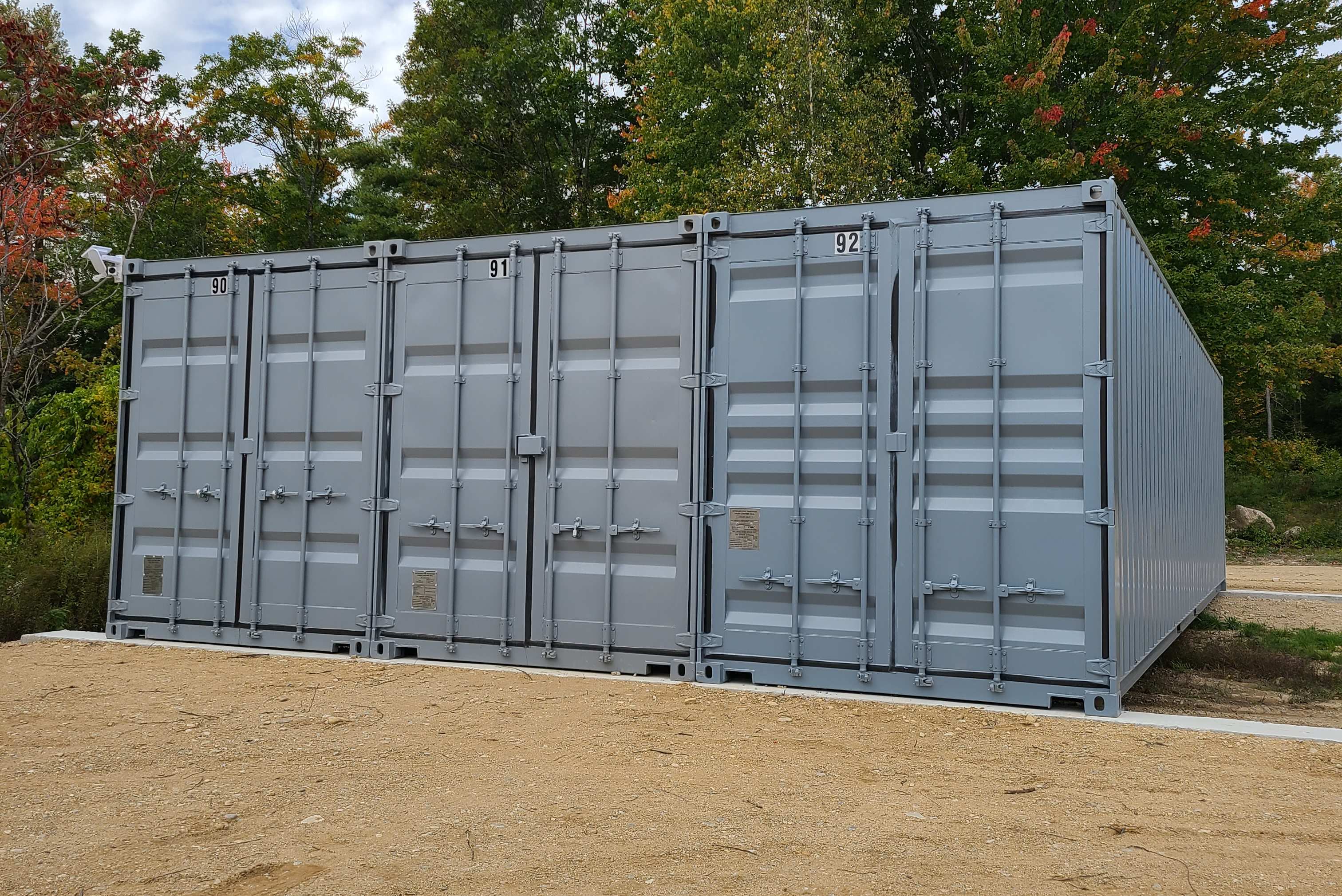 An empty storage container with its doors open