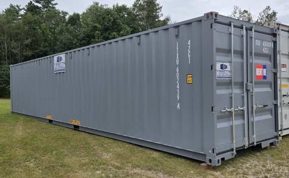 An empty storage container with its doors open